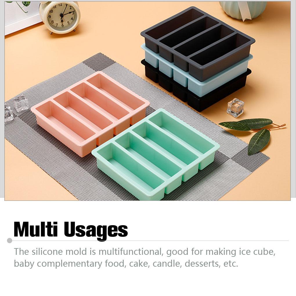 4kisi Strip Panjang Cetakan Silikon Es Batu Tray DIY Pelengkap Makanan Lembut Reusable Baking Pan Handmade Cetakan Kue