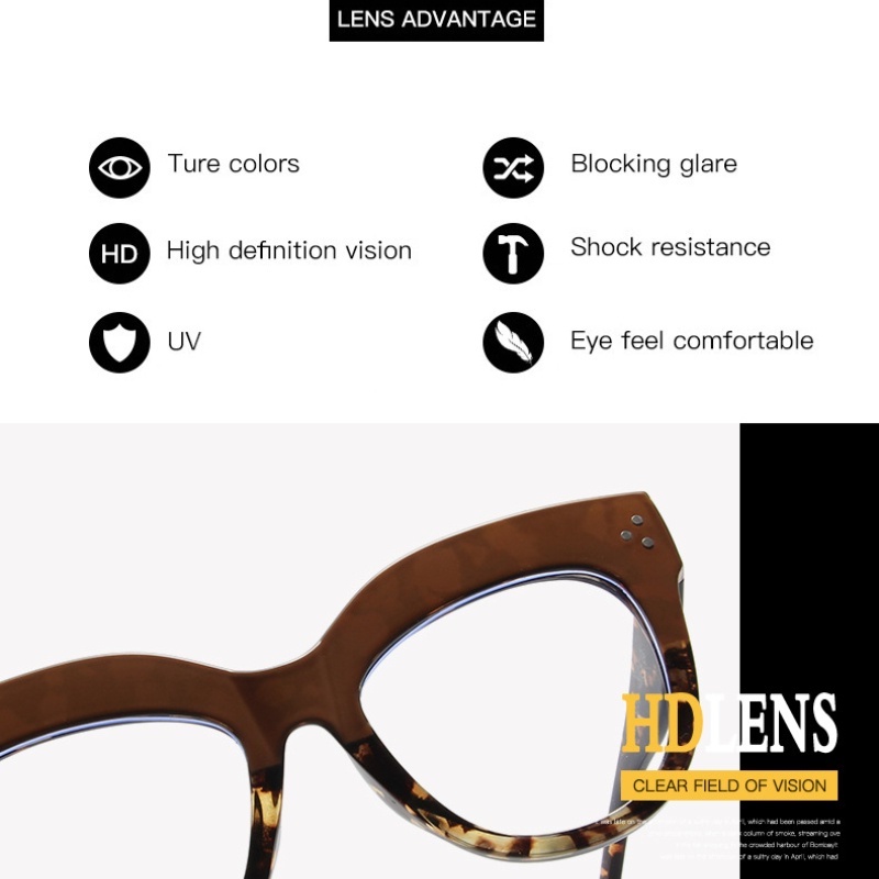 (YUZHU) Vintage Fashion Leopard Anti Cahaya Biru Kacamata Mode Barat Oversized Frame Dua Warna Eyeglasses