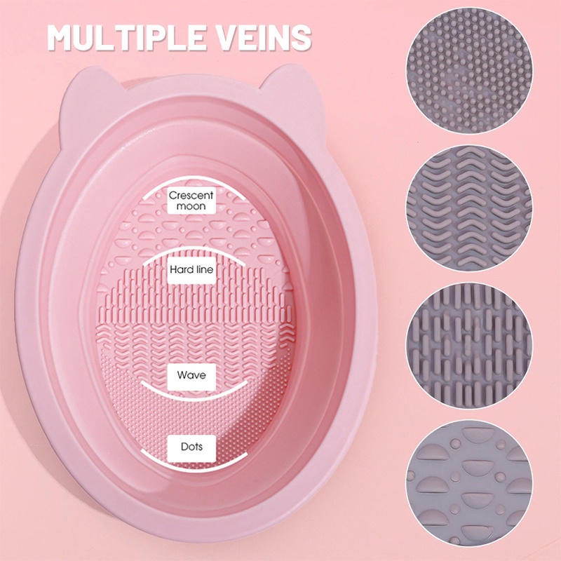 Sikat Lipat Silikon Bentuk Telinga Kelinci Cuci Mangkok/Reusable Beauty Egg Cleaning Pad/Brushes Makeup Scrubbe Board