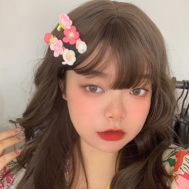 Jepit Rambut Bunga Wanita Korea Persik Merah Muda Gadis Manis Klip Samping Segar Aksesoris Rambut - SG