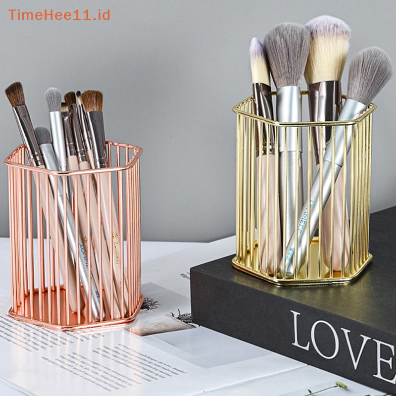 Timehee Desktop Tempat Pulpen Kantor Sekolah Tempat Penyimpanan Logam Emas Rose Gold Kotak Meja Pulpen Pensil Organizer Dekorasi Rumah Makeup Storage ID