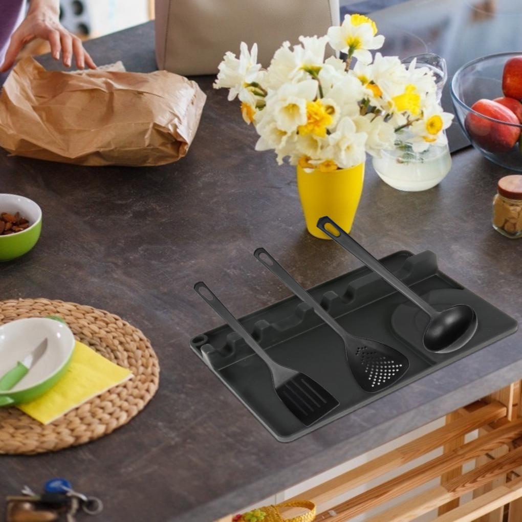 Sendok Silikon Istirahat 2in1 Tong Spatula Holder Portable Dapur