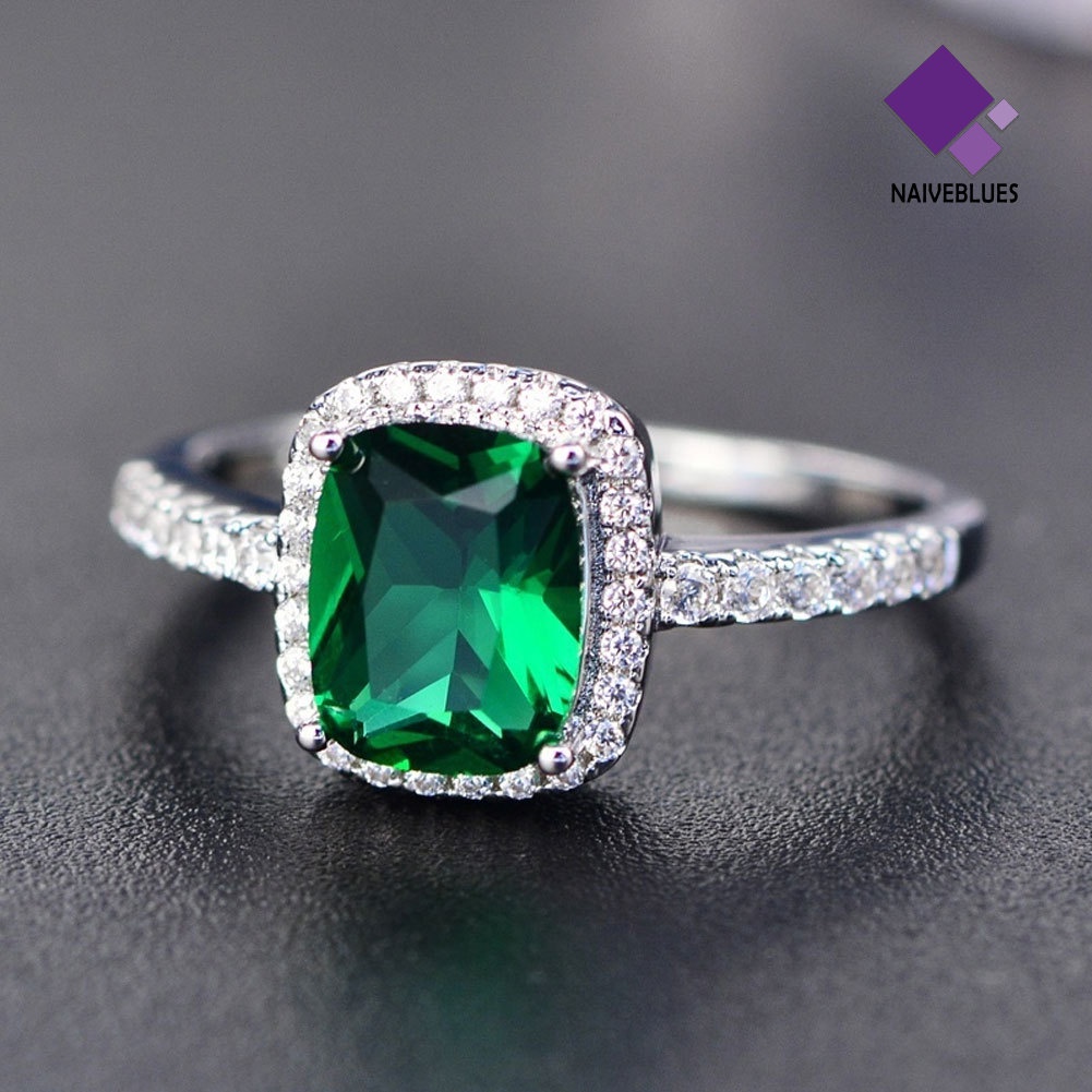 &lt; Naiveblues &gt; Cincin Tunangan Lamaran Berlian Imitasi Batu Permata Imitasi Persegi Bergaya