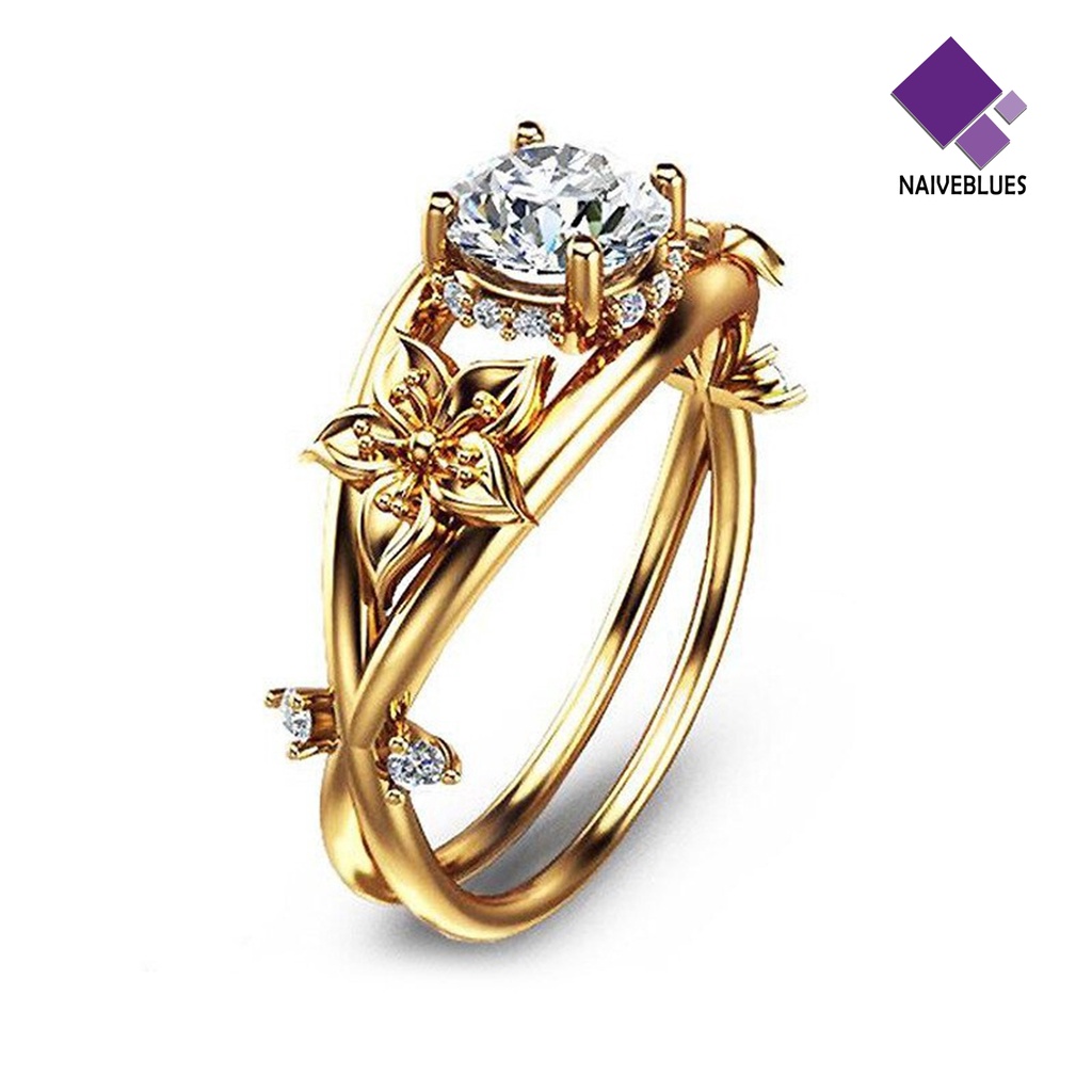 &lt; Naiveblues &gt; Cincin Wanita Bunga Perhiasan Lapisan Ganda Berkilau Fashion Penampilan Cincin Untuk