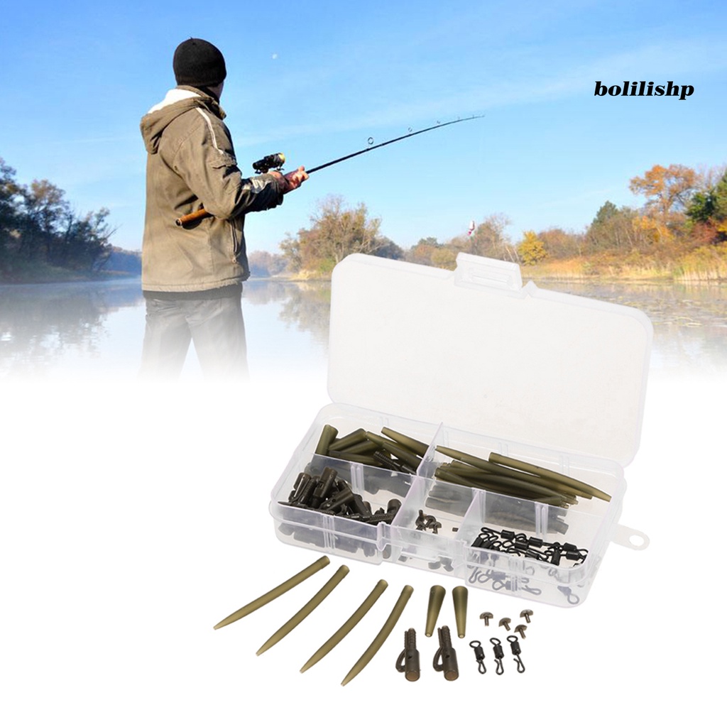 Bo-100pcs/set Safety Sinker Clip Quick Change Portable Tahan Korosi Tahan Lama Compact Tackle Kit Dengan Pin Carp Fishing Sinker Clip Tail Karet Tabung Set Perlengkapan Memancing