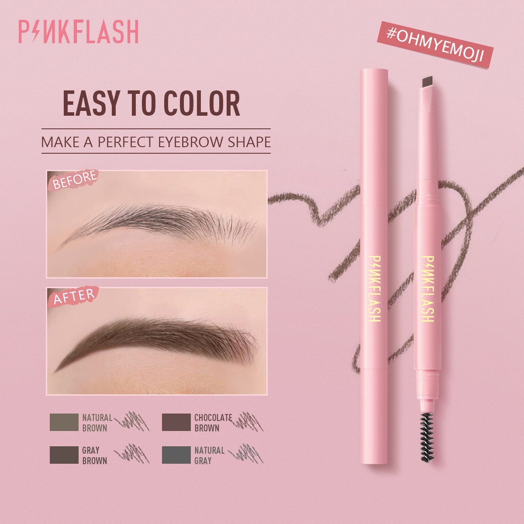 PINKFLASH OhMyEmoji Automatic Eyebrow Pencil Tahan Air Ujung pensil yang dapat  Pigmen Pensil Alis