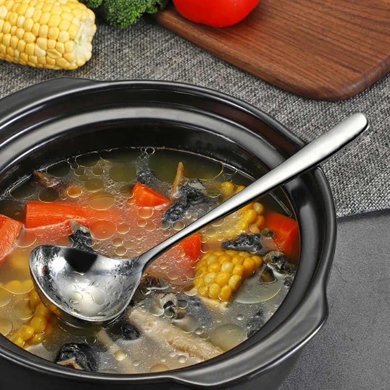 Masak Dapur Menebal Kapasitas Besar Sendok304Stainless Steel Gagang Panjang Sendok Sup Kreatif Anti Panas Hot Pot Sendok Peralatan Makan Tahan Lama Anti Jatuh Sendok