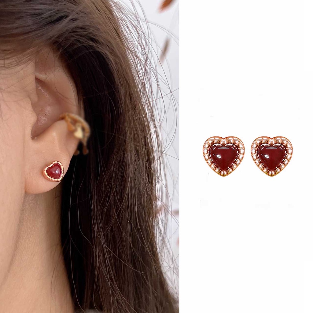 Gaya Korea Lucu Berbentuk Hati Zirkon Telinga Pejantan Rose Gold Baja Titanium Wanita Fashion Perhiasan Aksesoris Earrings