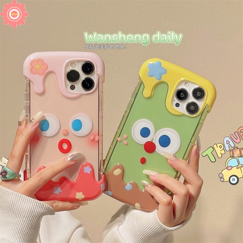 IPHONE Kartun Pasangan Ekspresi Lucu Cute Case Kompatibel Untuk Iphone11 12 14 13 Pro Max 7Plus XR 8Plus 78 Plus X XS Max SE 2020 Korea Aesthetic 3D Ice Cream Silicon Lembut Penutup Belakang