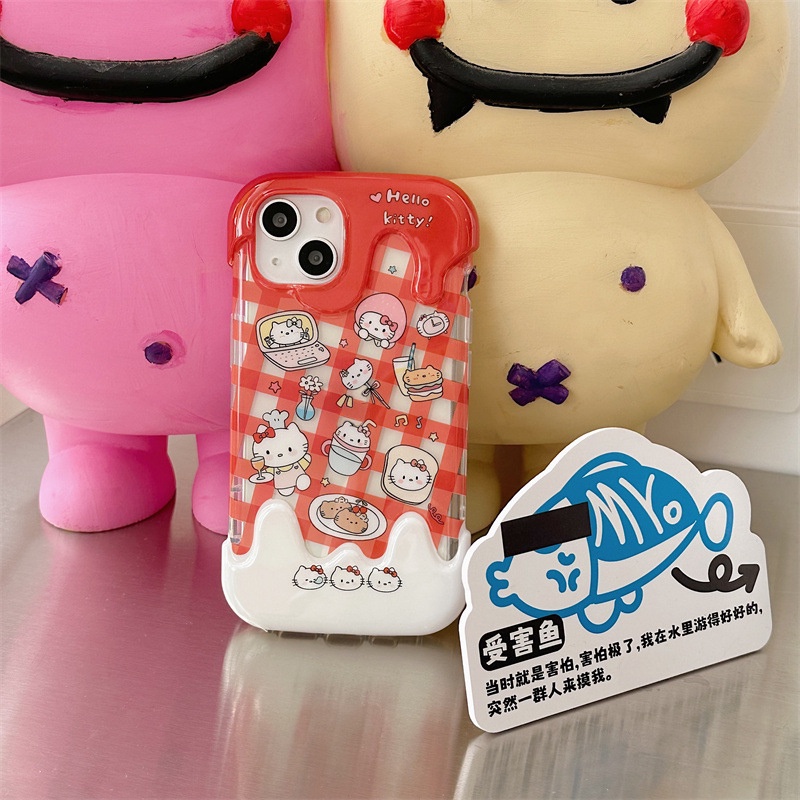 IPHONE Kartun Lucu Hello Kitty 3D Ice Cream Case Kompatibel Untuk Iphone14 11 12 13 Pro Max7 8 Plus XR X XS Max SE 2020 7Plus 8Plus INS Korea Aesthetic Lembut Silicon Penutup Belakang