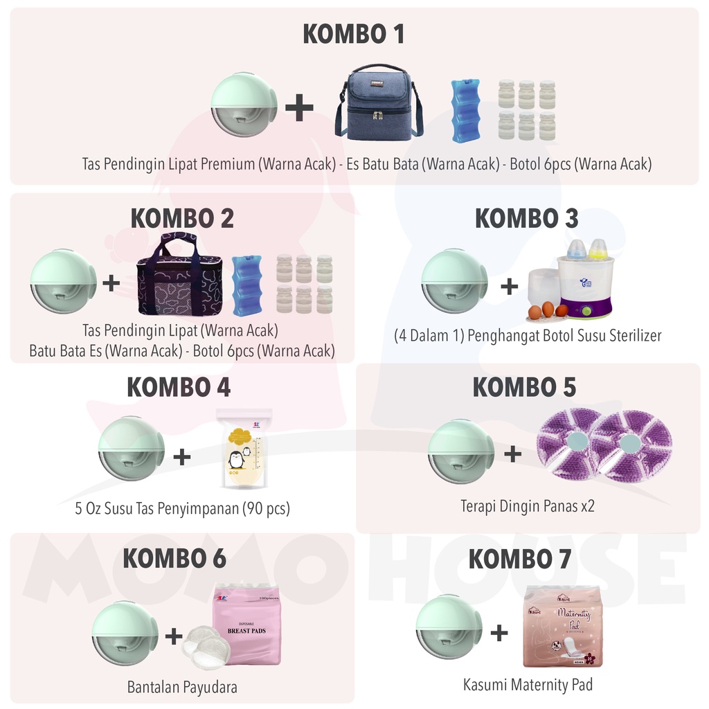 MOMO HOUSE Wearable Breastpump Pompa Asi Electric Tanpa Kabel Pompa Asi Handsfree Pompa Asi Elektrik  Pompa Asi Portable Handsfree