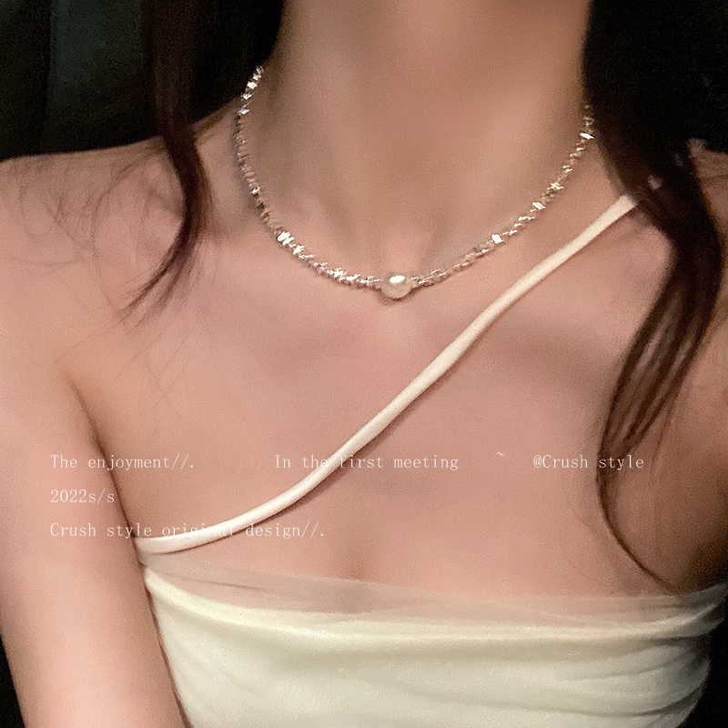 Indah Perak Kalung Untuk Wanita Mutiara Blok Logam Manik-Manik Rantai Choker Aksesoris Perhiasan