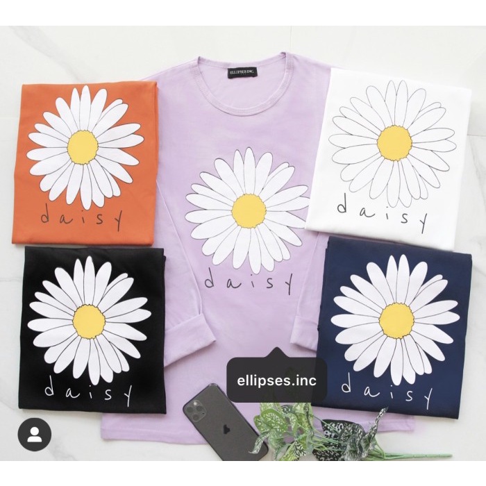 Ellipsesinc - Kaos Oversize Wanita Lengan Panjang Daisy - Putih