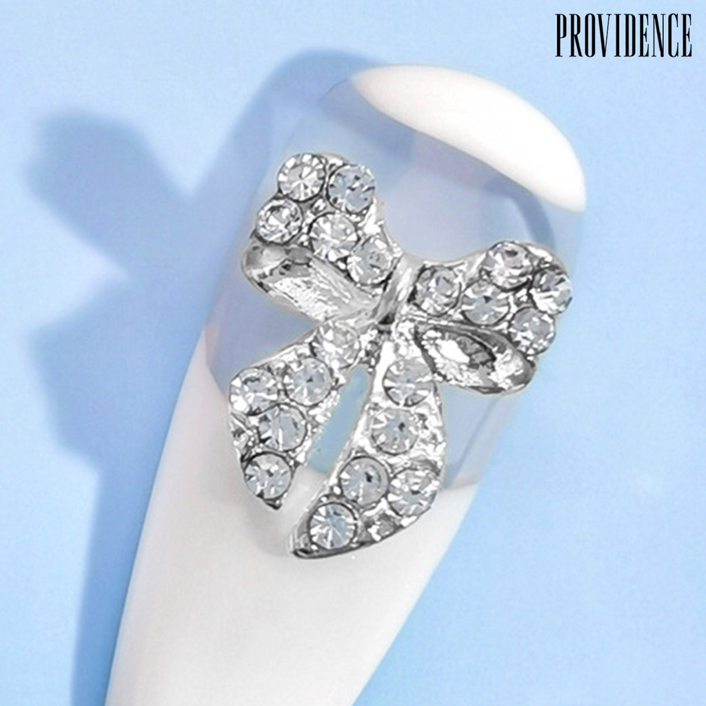 Providence 10Pcs Hiasan Kuku Permukaan Mengkilap Berkilau Warna Cerah Berlian Imitasi Tahan Karat Hias Alloy Metal Bow-Knot Nail Ornament Manicure Designs Perlengkapan Kuku