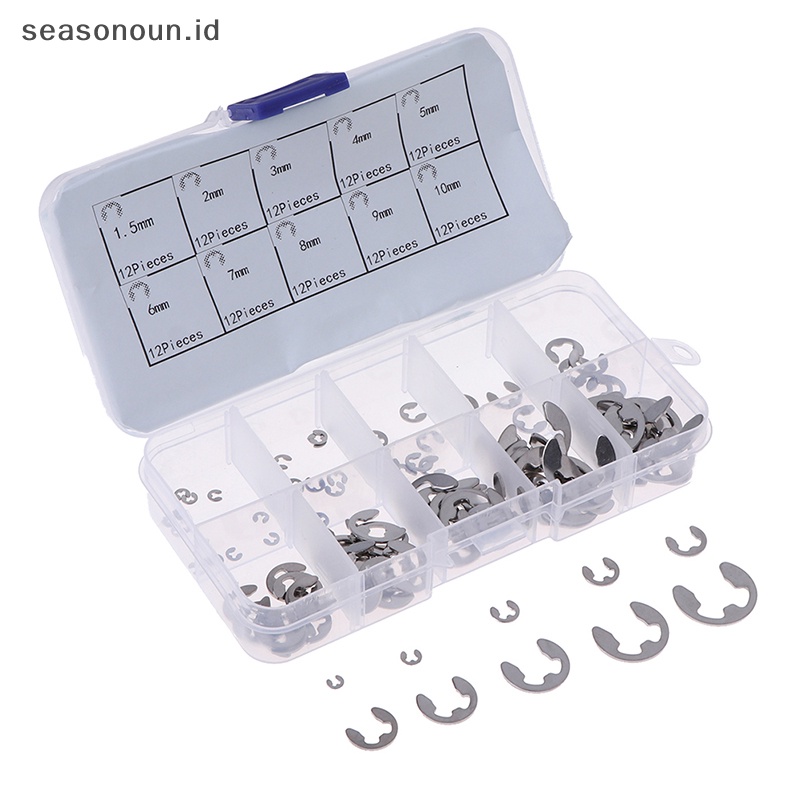 Seasonoun 120Pcs/Box 304stainless Steel E-Clip Penahan Circlip Aneka Kit M1.5~M10.