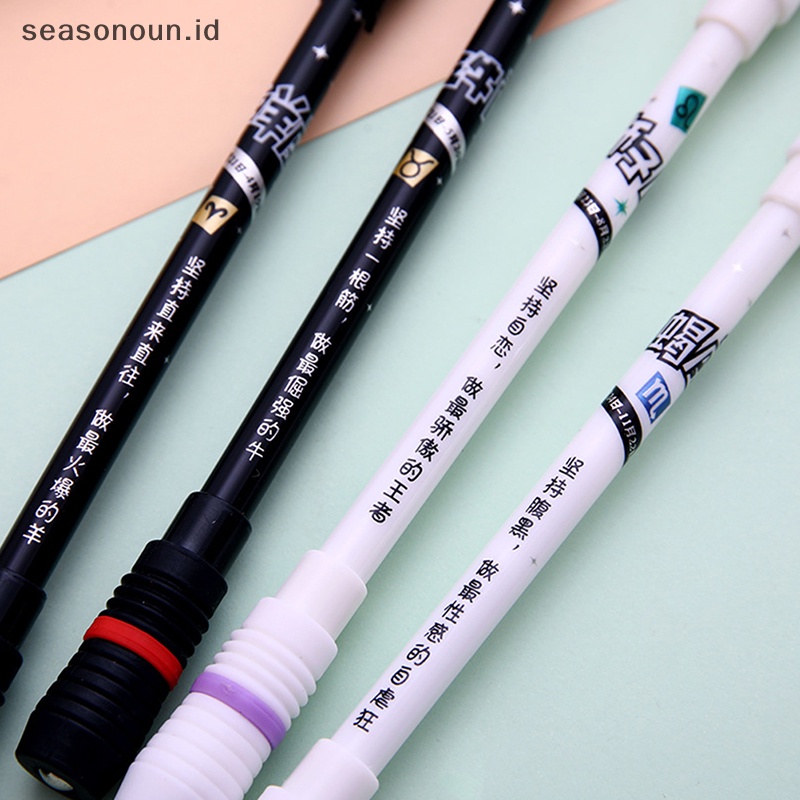 Seasonoun Dua Belas Rasi Bintang LED Flash Gel Pen Catharsis Dan Melepaskan Tekanan Gaming Spinning Pen Pemula Latihan Pena Siswa Belajar Alat Tulis Pena Air.