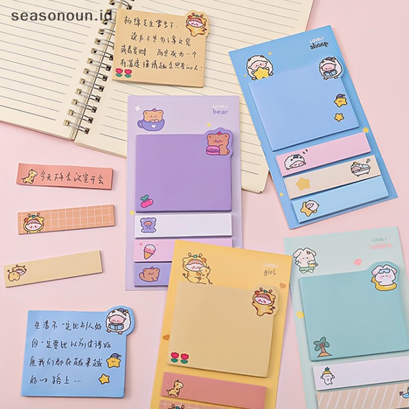 Seasonoun Kartun Memo Pad Kelinci Sticky Note Stiker Decal Scrapbooking DIY Kawaii Notepad Diary Alat Tulis Perlengkapan Sekolah.