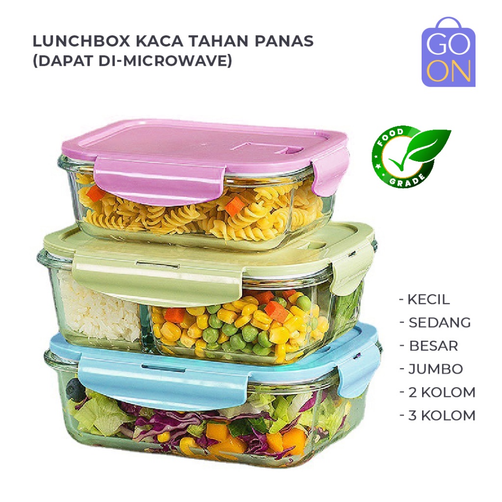 Kotak Makanan Glass Lock Tahan Panas - Lunch Box Microwave - Kotak Makanan Kaca