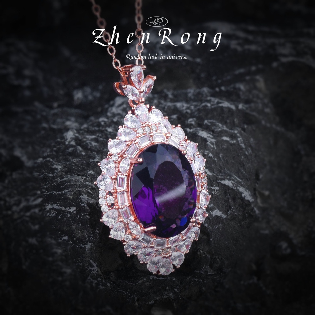 Goldkingdom Aksesoris Perhiasan Fashion Ready Stock Pusat Berbentuk Telur Batu Liontin Briliant Amethyst Kristal Zirkon Kalung