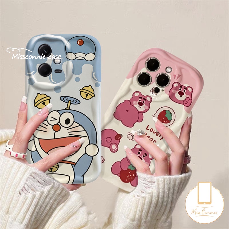 Case Pasangan Untuk Redmi Note10 11 11s 10s 10Pro 10 Pro Max Plus Redmi 10C 9T 9C 10 9A 9 A1 10A 9C NFC A2 POCO M3 Kartun Doraemon Strawberry Bear Manyo 3D Wavy Curved Edge Cover