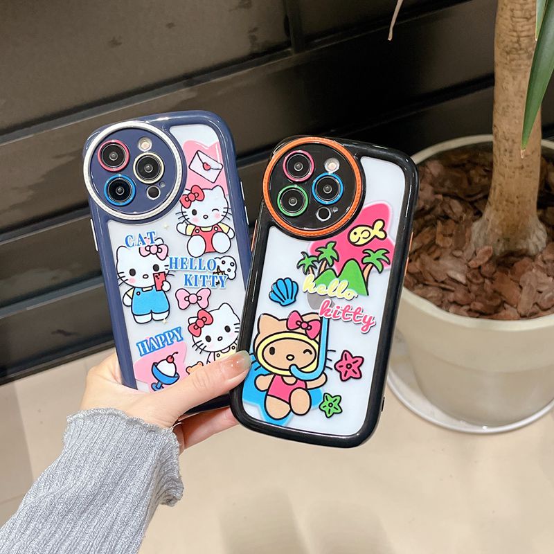 Camera Protect Cream Soft Case IPhone 11 13 12 14 PRO Max Phone Case for Women Girl Hello Kitty Cute