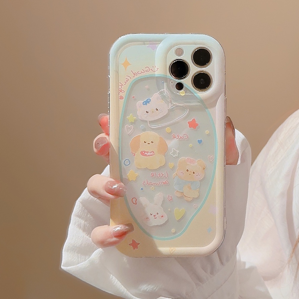 IPHONE Musim Panas Warna Cahaya Hewan Lucu Kartun Anti-Jatuh Transparan Casing Ponsel Cover Untuk Iphone11 12 13 14 PLUS PRO MAX