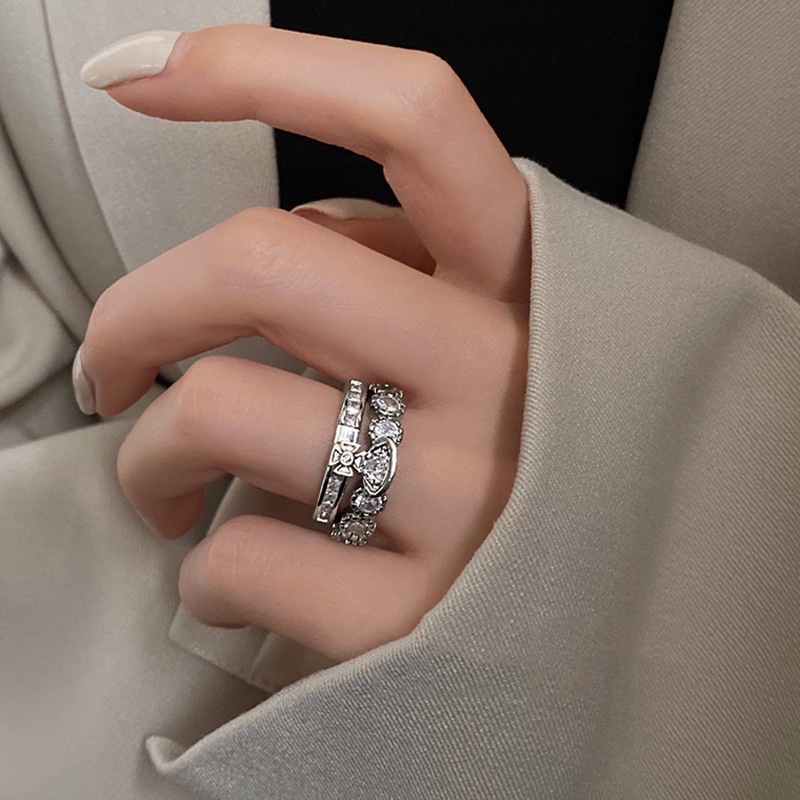 Zirkon Pembukaan Cincin Aksesoris Pasang Cahaya Mewah Temperamen Fashion