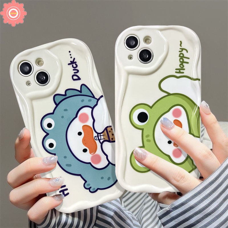 Kartun Lucu Minum Susu Teh Bebek Couple Cute Case Untuk Realme C53 C35 C12 C31 C21Y C11 C55 5 9i 5i 7i 6i 5s C25Y C20 C33 C25s C30 C15 C21 C25 C20A C3 C17 3D Penutup Tepi Bergelombang Lengkung