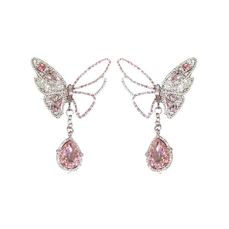 Anting Perak Rumbai Kupu-Kupu Zirkon Pink2023Peribadian Baru Drop Earrings Untuk Wanita