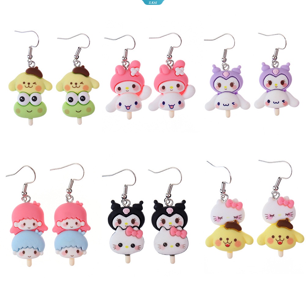 Kawaii Anime Kartun Sanrios Kuromi Mymelody Cinnamoroll Hewan String Anting Lucu Resin Handmade Telinga Perhiasan Hadiah Untuk Anak Perempuan [ZK]