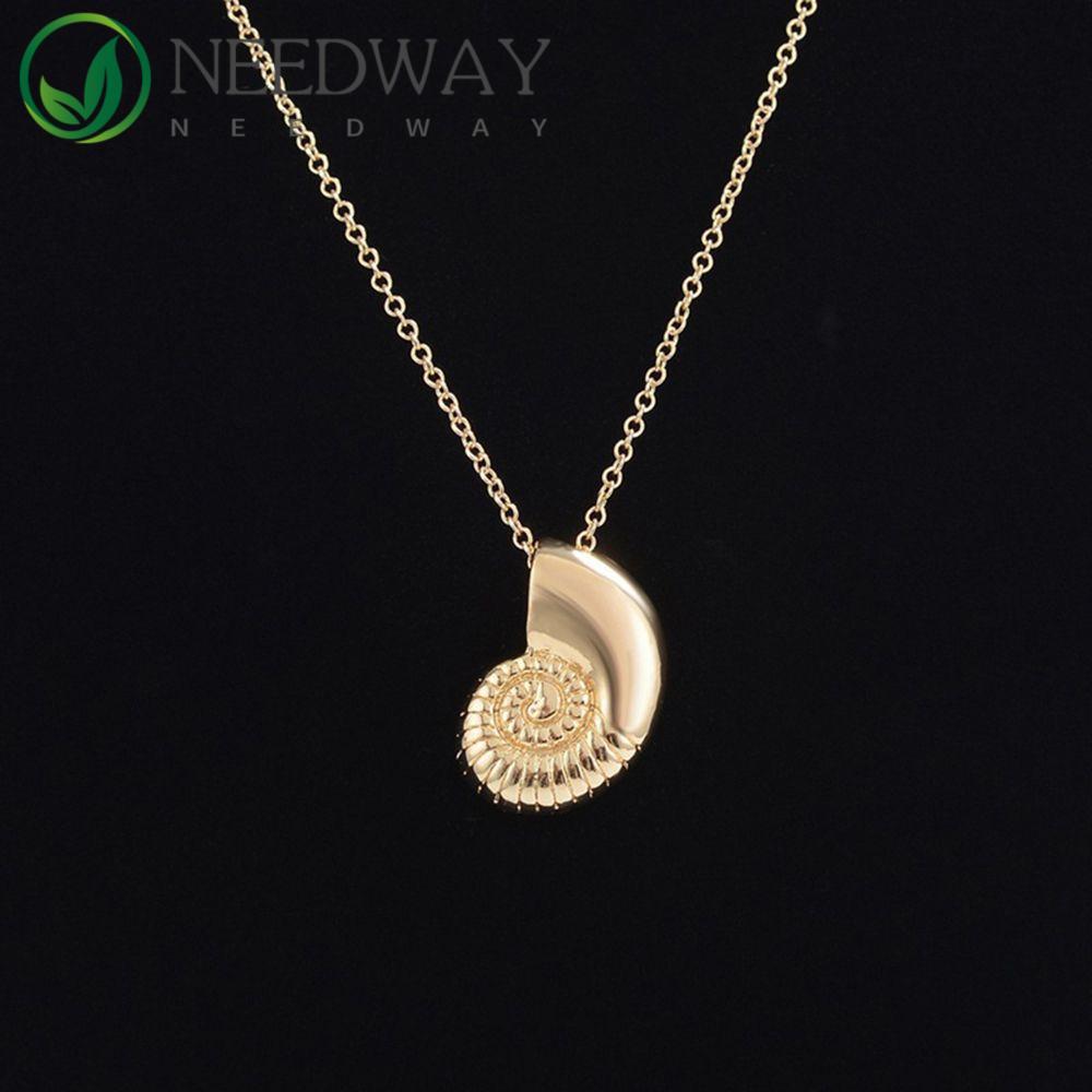 Needway   Kalung Fashion Bergaya Perak Disepuh Hadiah Tema Laut Gaya Pantai Choker Alloy Kerah Keong Laut Shell