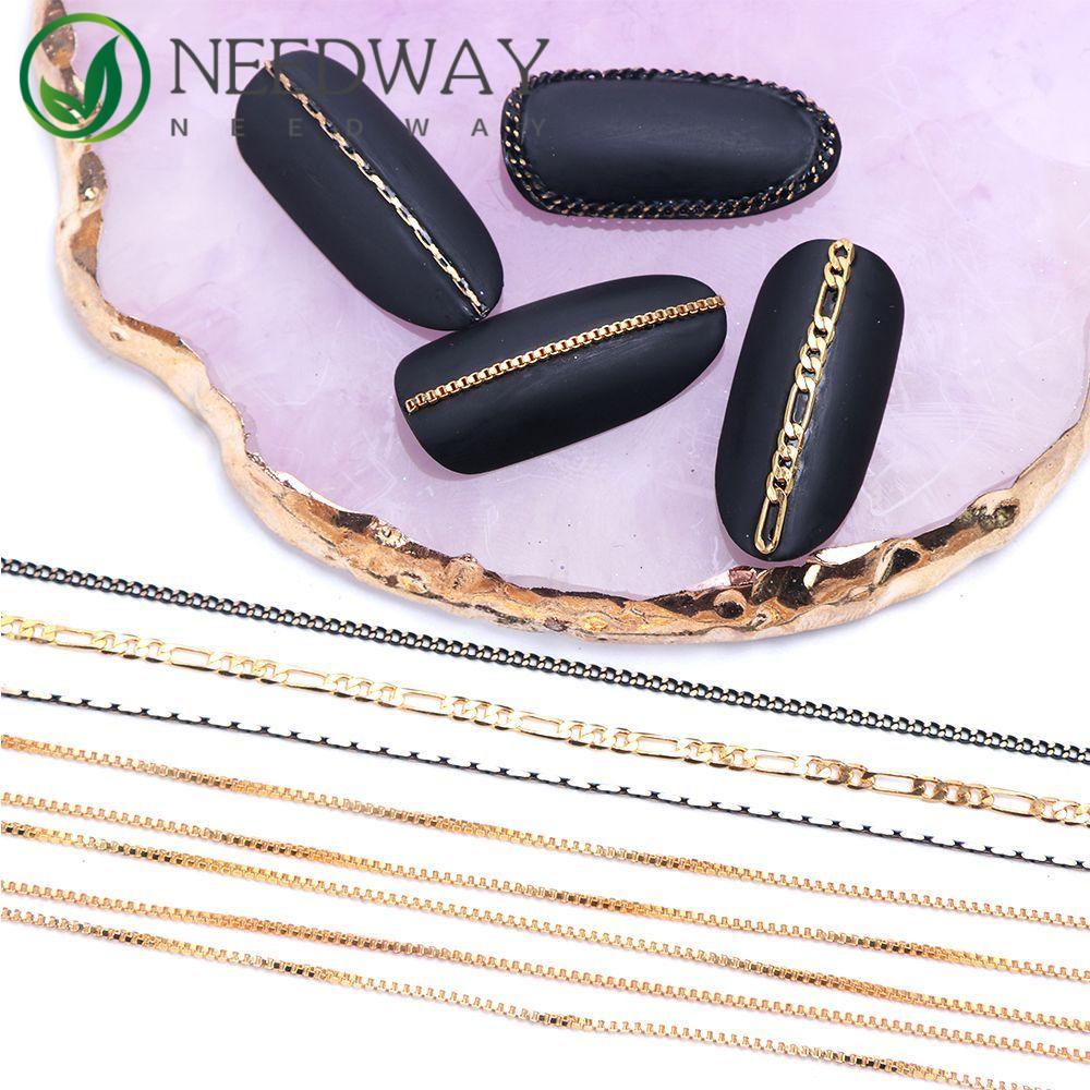 Needway   Rantai Kuku Metalik Nail Art Warna Emas Silang DIY Mengisi Perhiasan Dekor