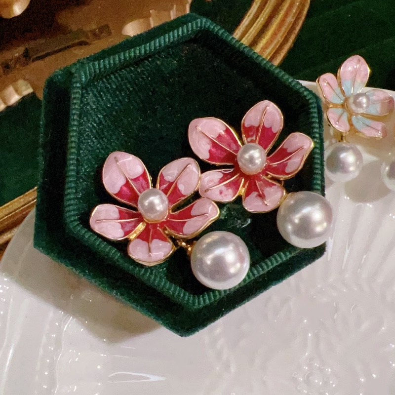 Korea Retro Pink Biru Anting Mutiara Ear Studs Perhiasan Fashion Untuk Wanita Perempuan