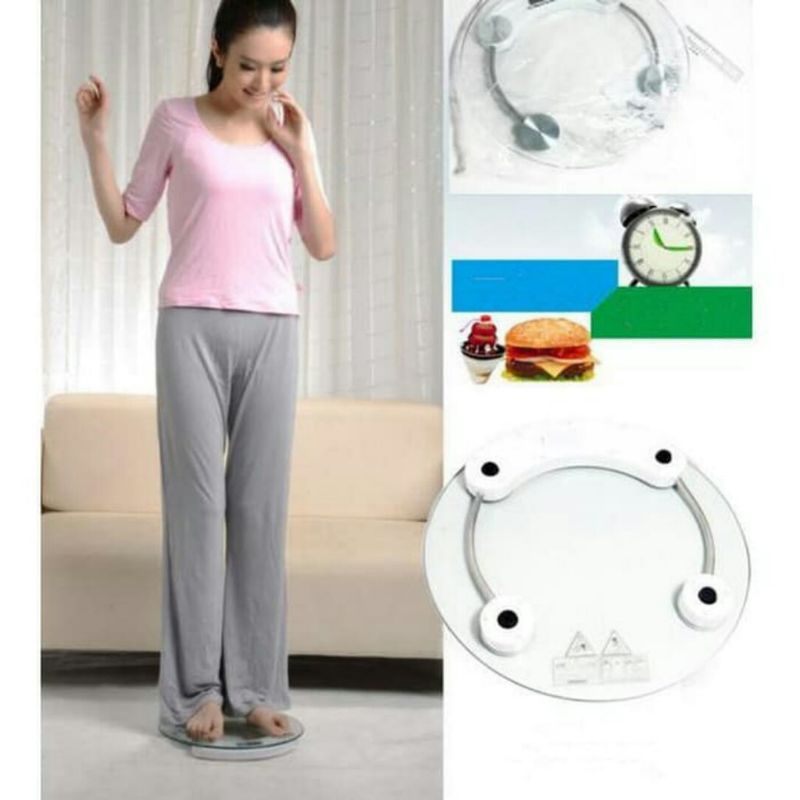 Timbangan Badan Digital Bening Bulat 180kg Diameter 33cm Original Personal Scale