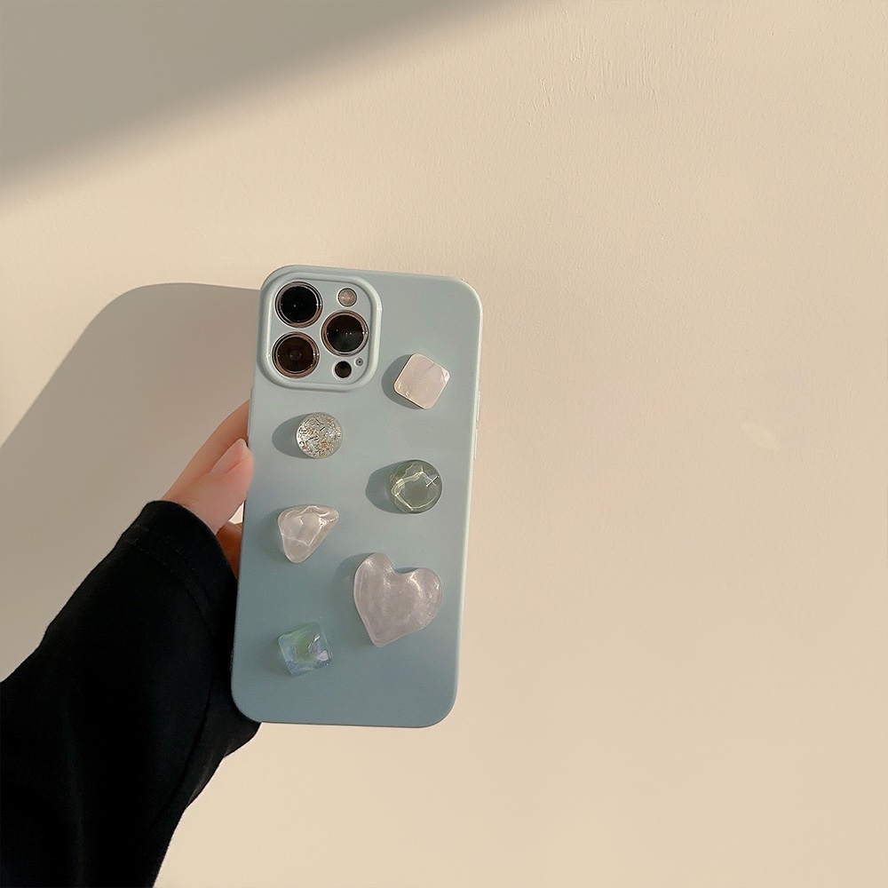 IPHONE Ins 3D Tidak Teratur Imitasi Batu Permata Kristal Aqua Biru Perlindungan Penuh Ponsel Case Cover Untuk Iphone11 12 13 14 PLUS PRO MAX