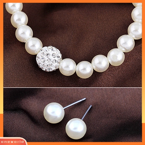 [ONE] Set Perhiasan Pernikahan Pengantin Wanita Kristal Mutiara Imitasi Kalung Gelang Anting
