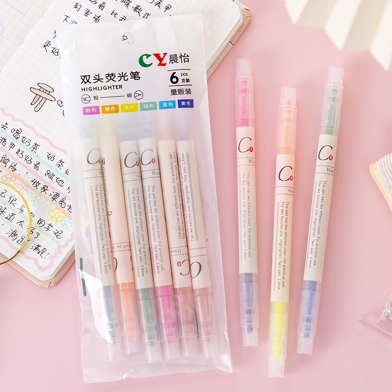 3/6pcs6/12warna Stabilo Dual Tip Mild Penanda Warna Double-Ended Pastel Stabilo Pulpen Untuk Mewarnai Siswa Alat Tulis Perlengkapan Sekolah