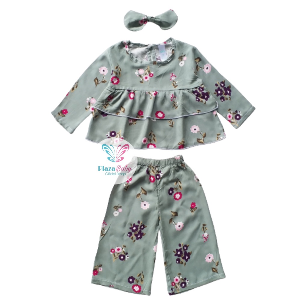 Plazababyku MX MELODY RAYON SETELAN BANDO setelan bayi motif bunga yang lucu free headband