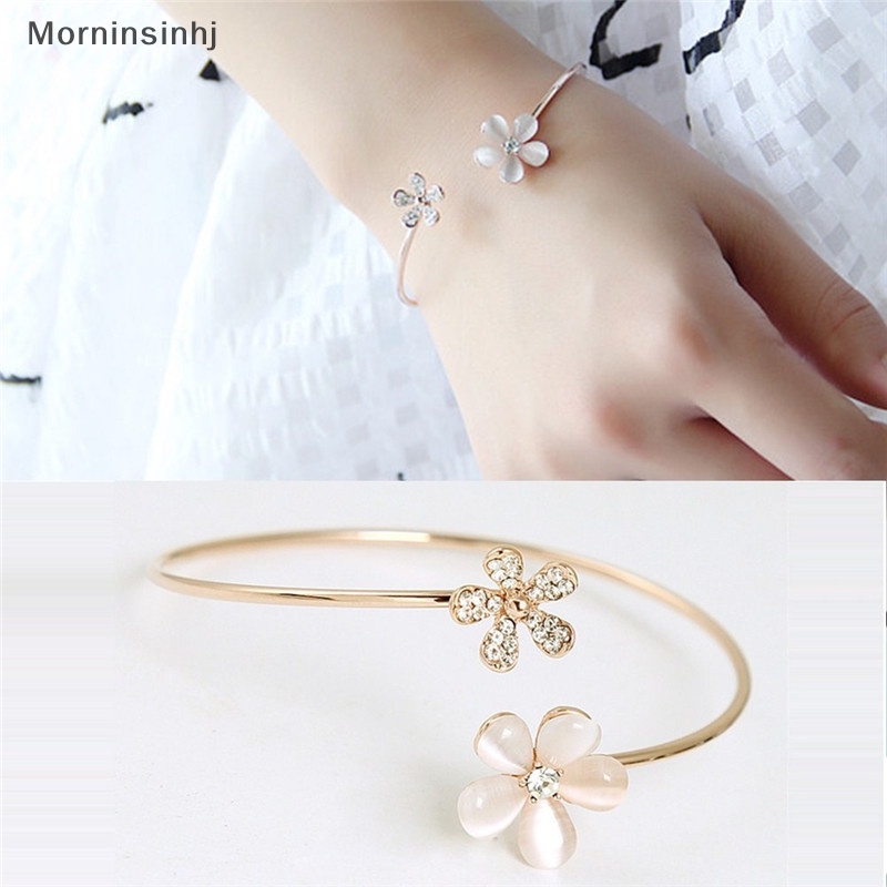 Mornin Fashion Wanita Bunga Kristal Lapis Emas Cuff Gelang Bangle Charm Perhiasan Hadiah id