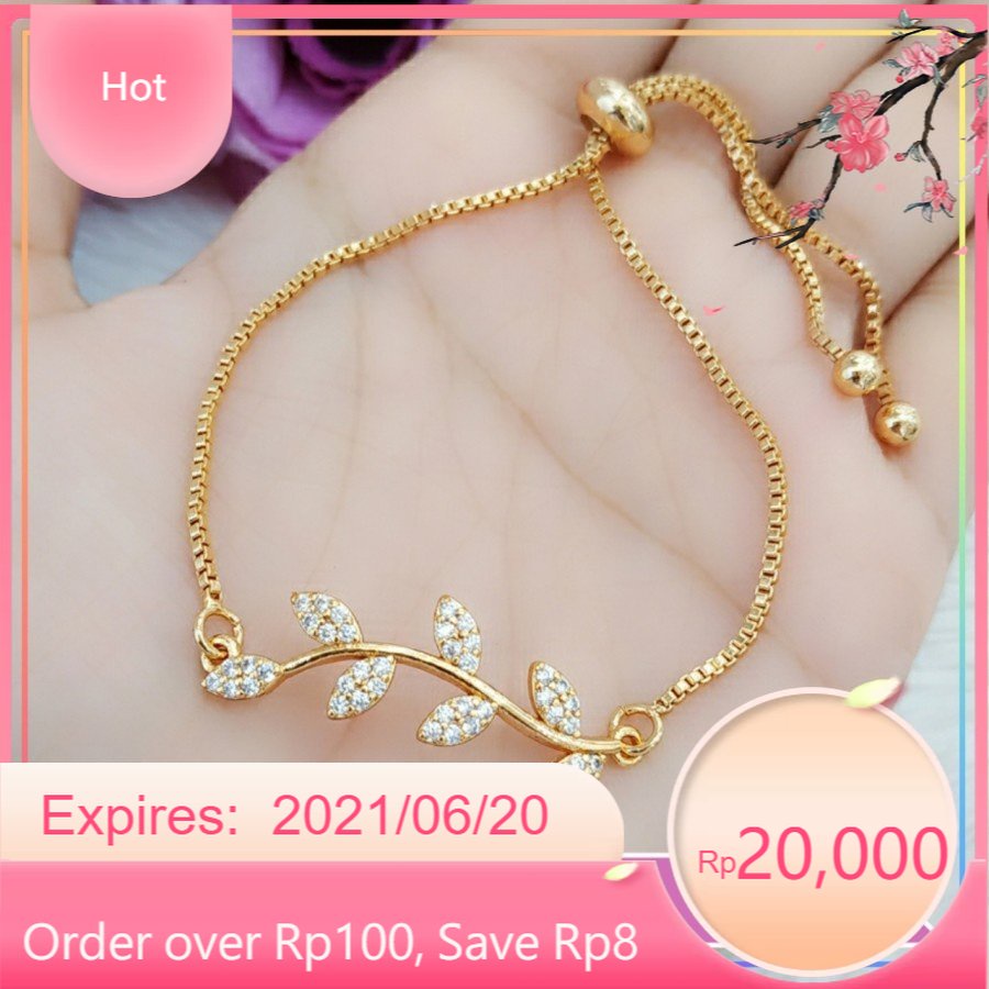 Ludfi grosir Gelang xuping gelang dewasa serut daun permata perhiasan lapis emas B148