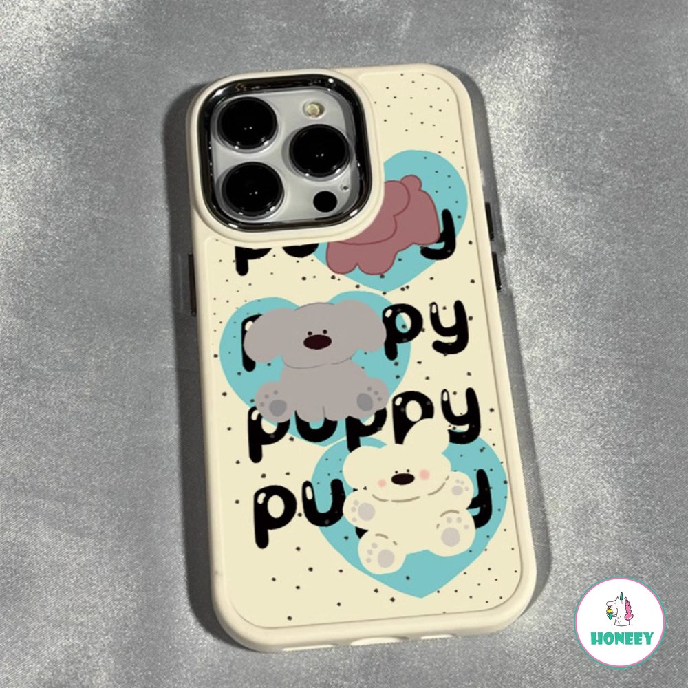 IPHONE Bingkai Logam Mewah Hati Biru Casing Puppy Untuk Apple14 Casing Ponsel Kompatibel Untuk Iphone13 12 11 Pro Max Koala Stand Lembut TPU Anti-Shock Back Cover