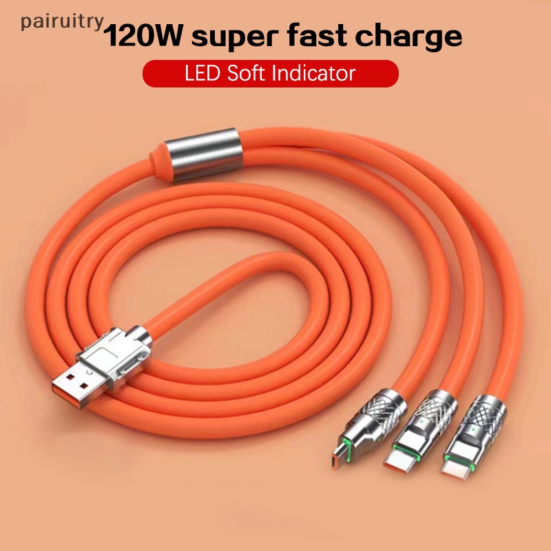 Prt Menebal 3in1 120W USB Fast Charger Cable Untuk Micro USB Type-C Charging Cable Dengan Lampu Untuk Huawei Samsung Xiaomi Data Line PRT