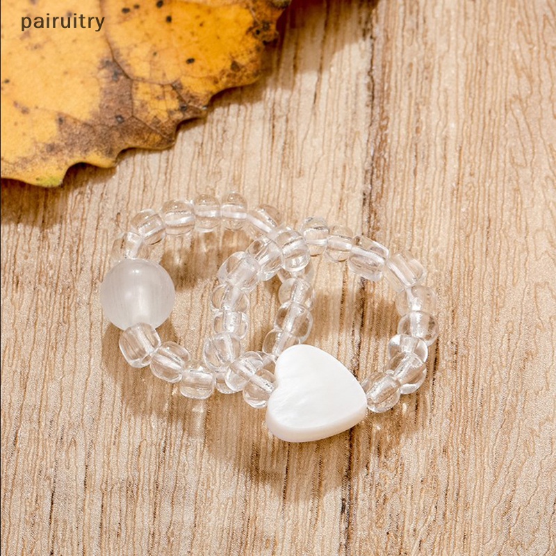 Prt 2pcs Bohemia Manik Kristal Cincin Untuk Wanita Perempuan Opal Jantung Adjustable Tali Rantai Jari Rings Korea Fashion Musim Panas Pantai Perhiasan PRT
