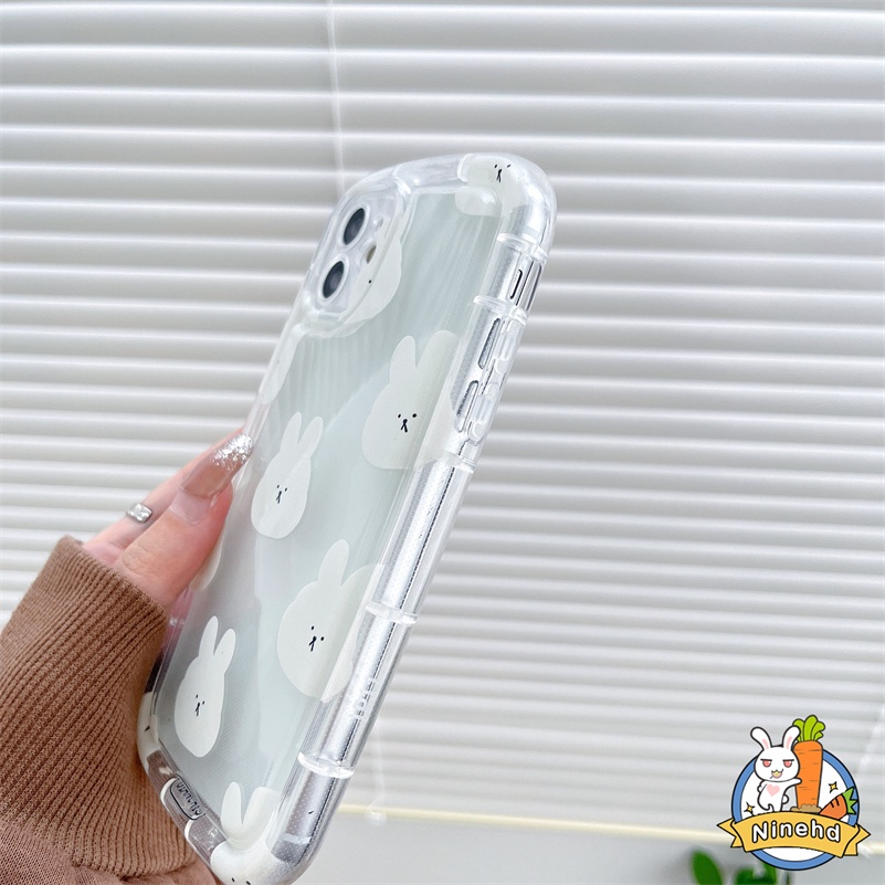 IPHONE Casing Kompatibel Untuk Iphone14 13 12 11 Pro Max X Xr Xs Max8 7 6 6s Plus Se2020Motif Lucu Kelinci Putih Airbag Telepon Case Bening Shockproof Soft Silicone Case Cover Pelindung