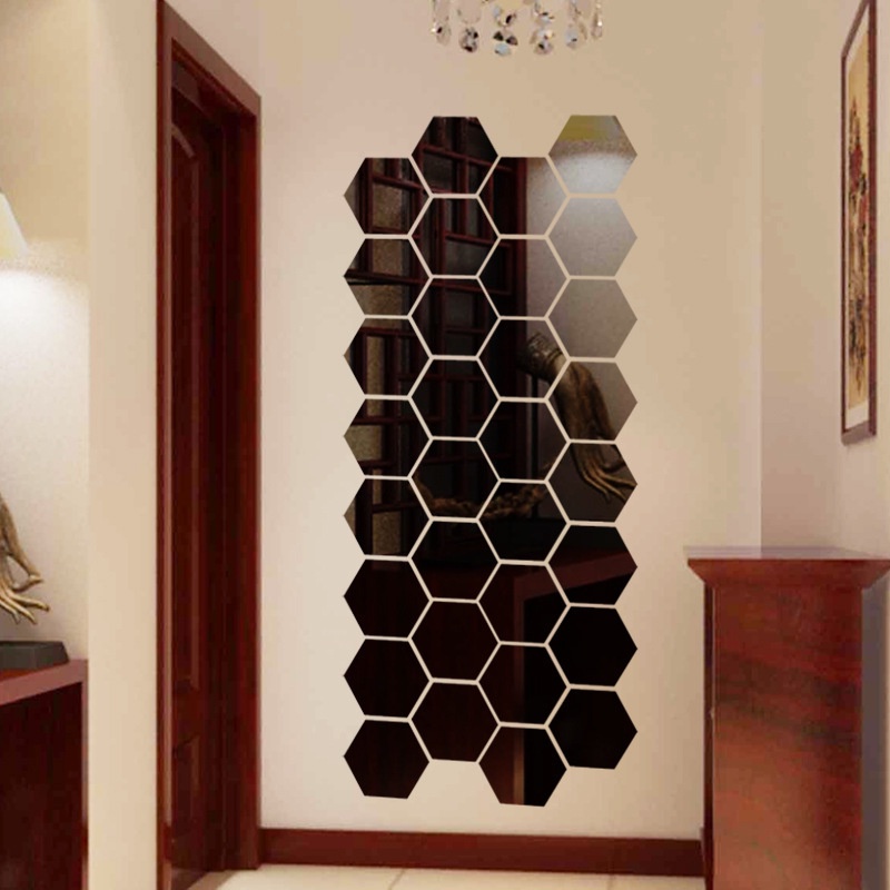 [Harga Grosir]3d Cermin Geometris Stiker Dinding Warna-Warni Hexagon Acrylic Mirror Sticker Removable Self Adhesive Mosaic Tiles Decals DIY Dekorasi Rumah Kamar Tidur Ruang Tamu Seni Cermin