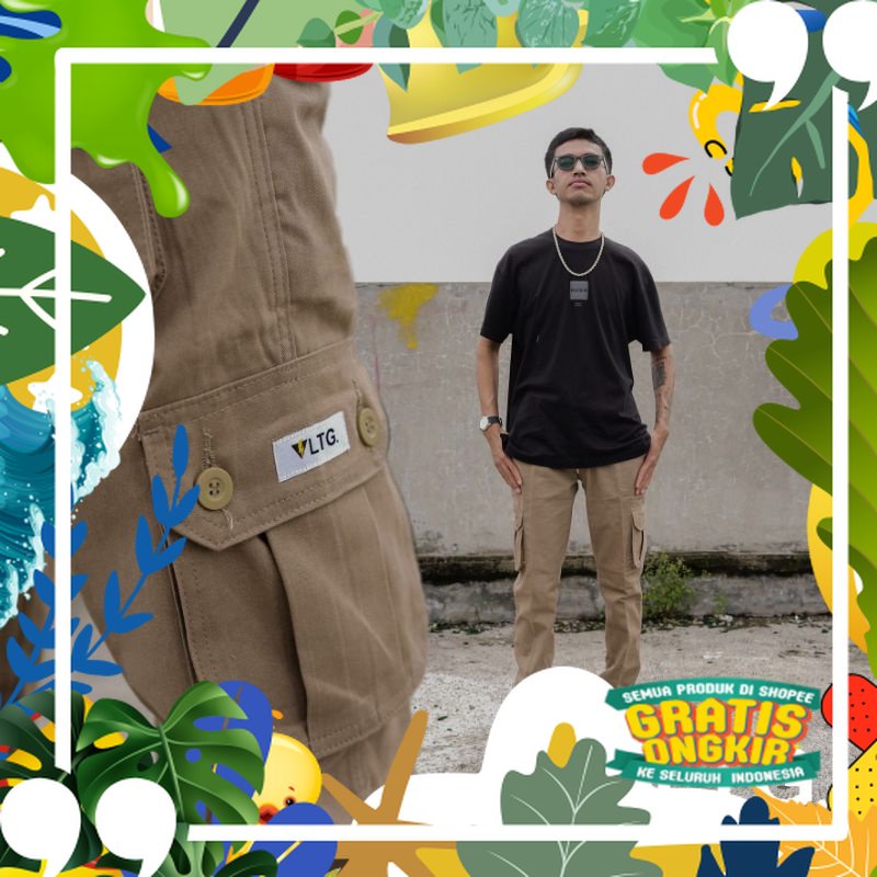 Celana Cargo Panjang VLTG.industry Warna Mocca Kualitas Bahan Premium Grade A/ Anakanak kado ultah m
