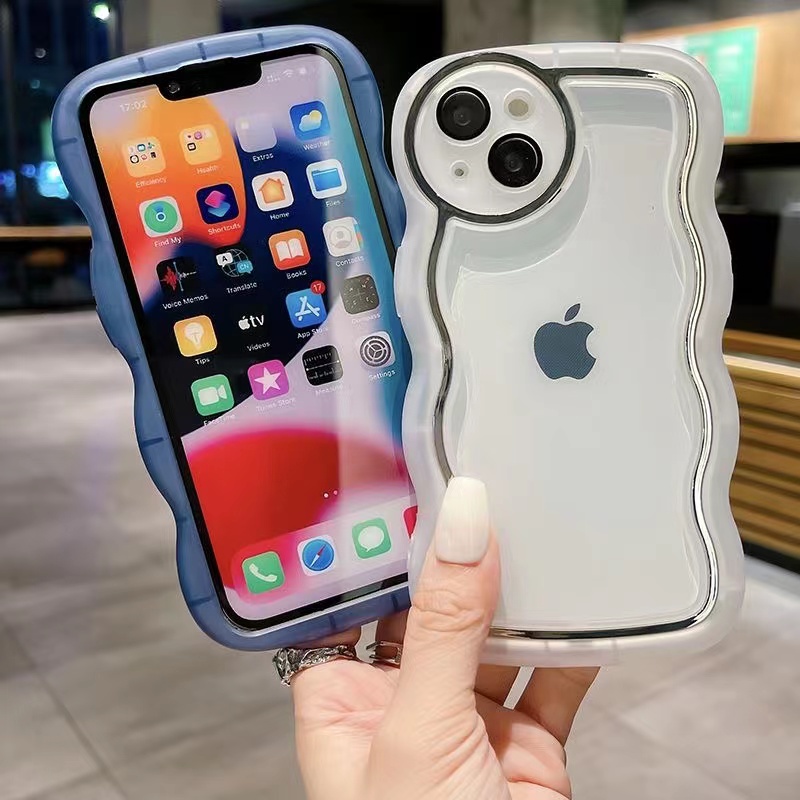 Film Gelombang Elektroplating Mewah Dengan Lensa Casing IPhone Untuk Iphone14 13 12 11 Pro Max XR XS X7 8 Plus SE2020 Shockproof Case