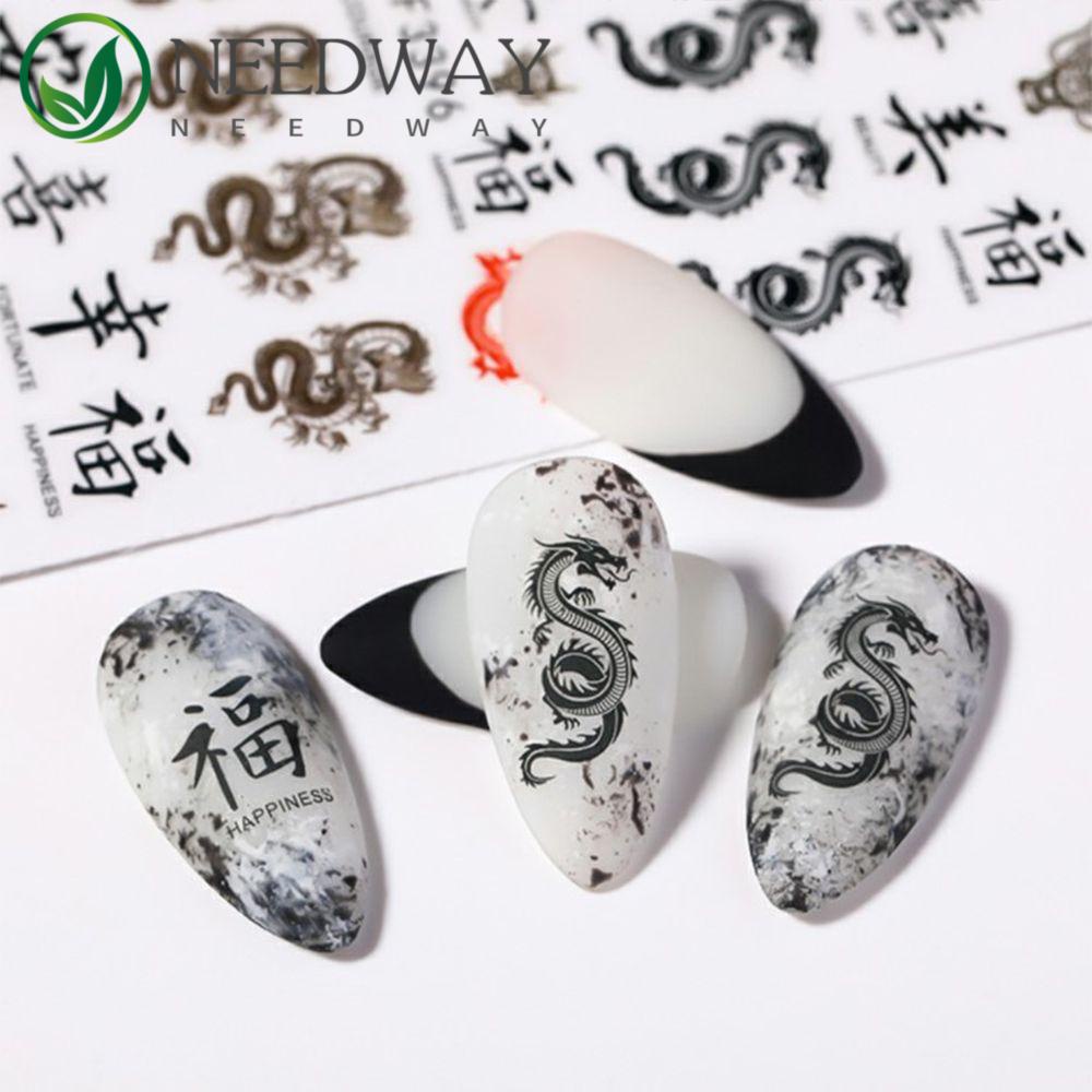 Needway   Self-adhesive Nail Decals Happiness Motif Naga Salon Kuku Nail Art Slider DIY Stiker Kuku Manicuring Sticker