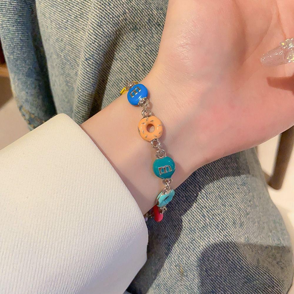 Needway   Gaya Korea Gelang Pesta Elegan Indah Donat Enamel Paduan Manis Harajuku M Surat Kalung