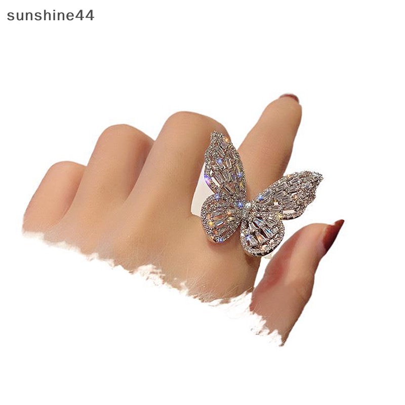 Cincin Kupu-Kupu Sunshine Zircon Permata Batu Pembukaan Berlebihan Cincin Buku Jari Besar ID